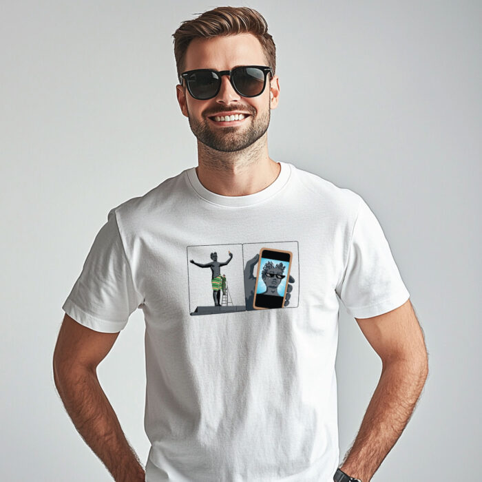 Balti marškinėliai "Žmogaus selfis" - Image 4