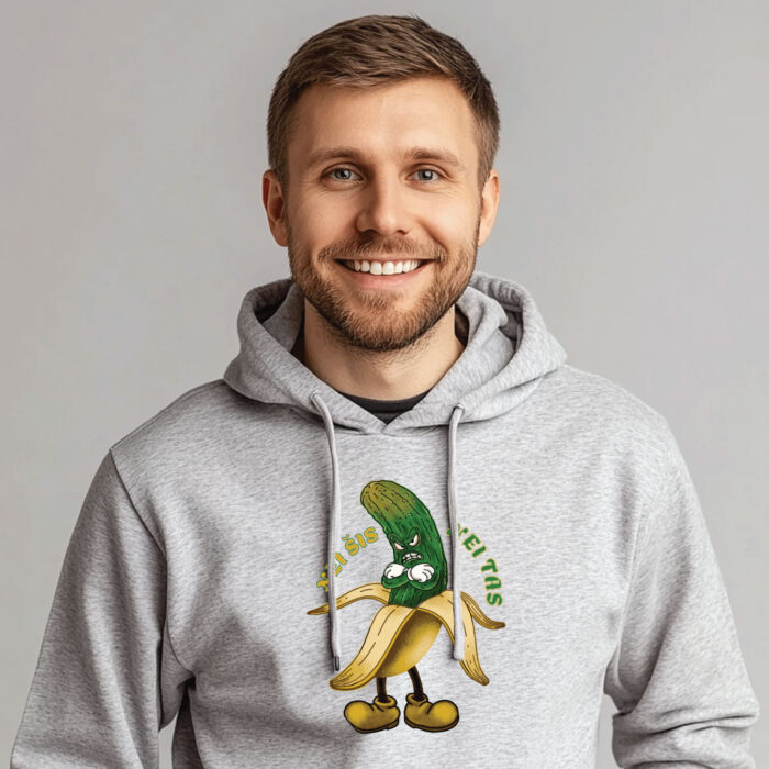 Pilkas džemperis su gobtuvu "Nei šis, nei tas" - Image 2